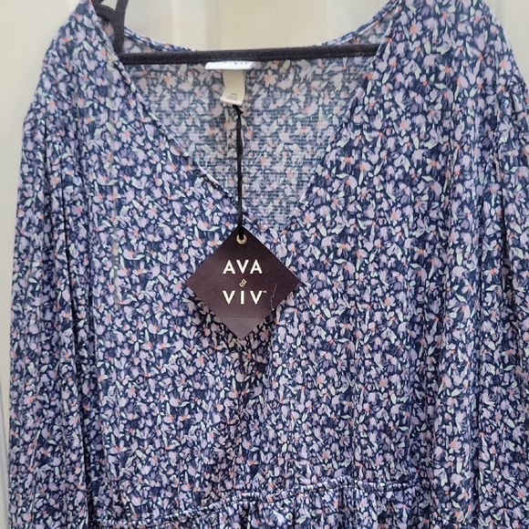 Ava & Viv Blue Floral Long Sleeve Dress - Picture 4 of 8